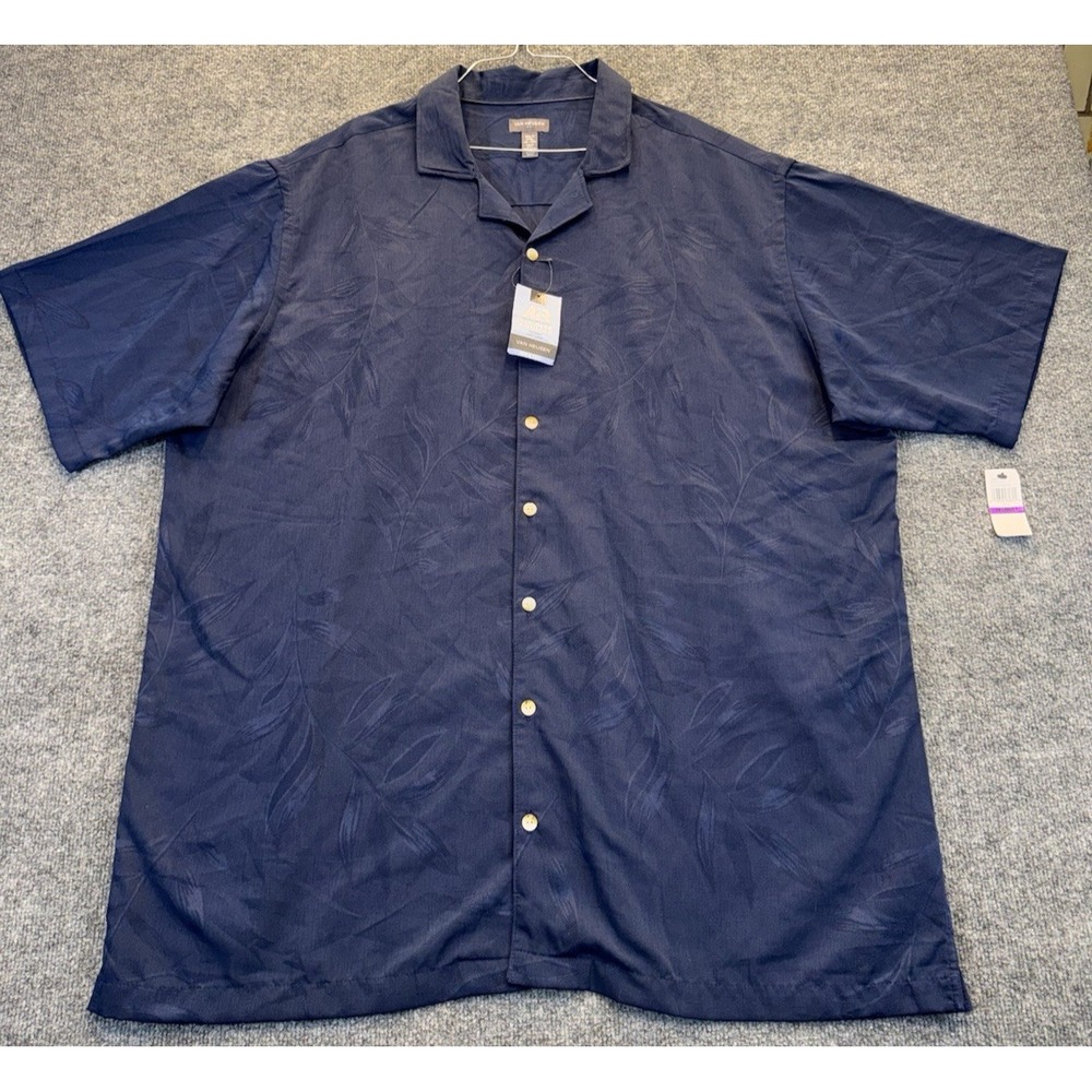 Van Heusen Air Men's 2XL Tall Navy Blue Hawaiian Shirt Cooling New With Tags